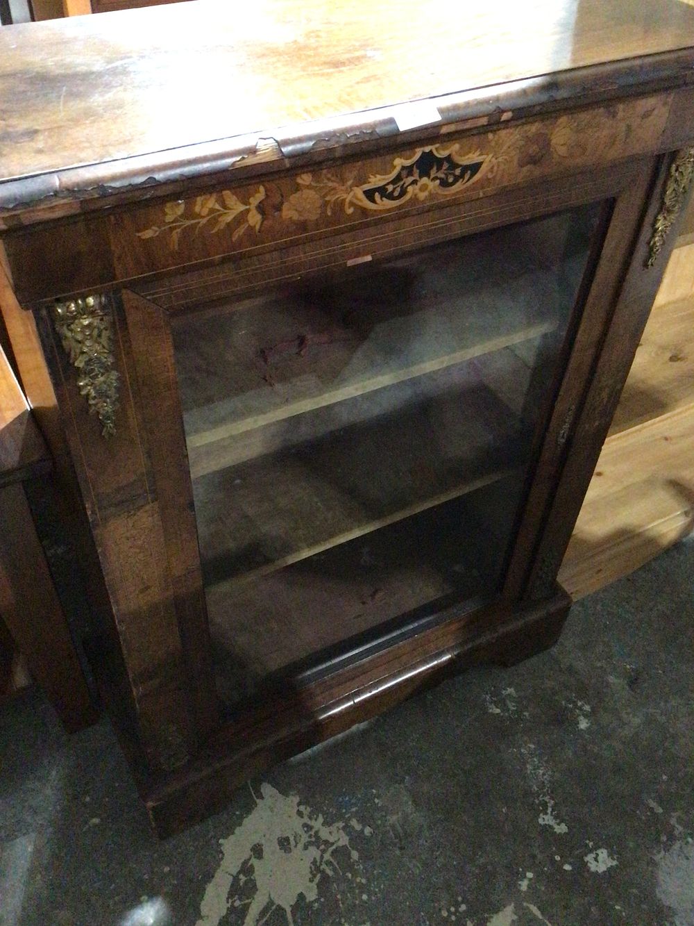 Lot 188: Antique Victorian Inlaid Walnut Display Cabinet