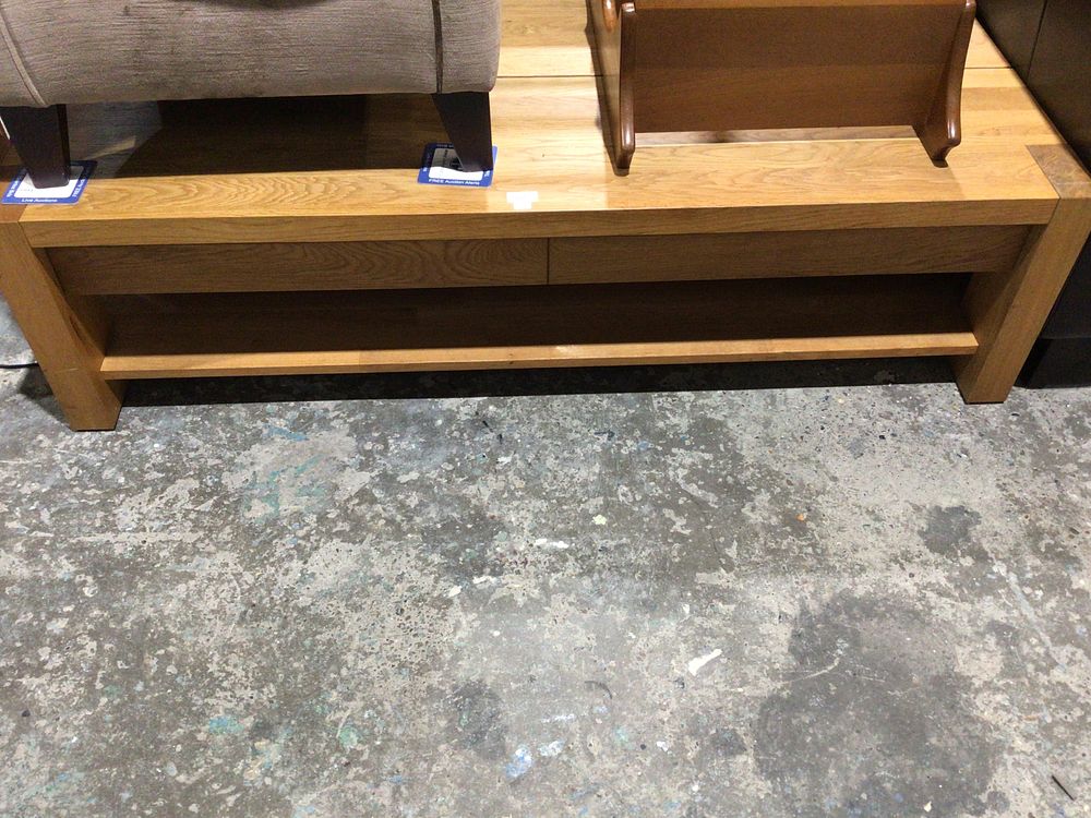 Lot 233: Light Brown Wooden Console Table with Open Shelf