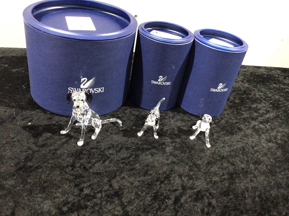 Lot 272: Three Swarovski Crystal Dalmatian Family Figurines with Boxes