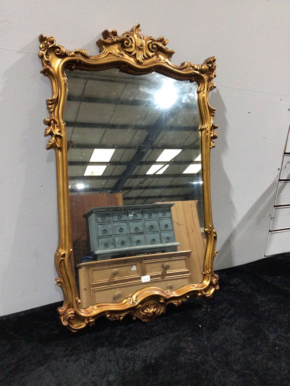 Lot 308: Ornate Gold-Colored Baroque Style Wall Mirror