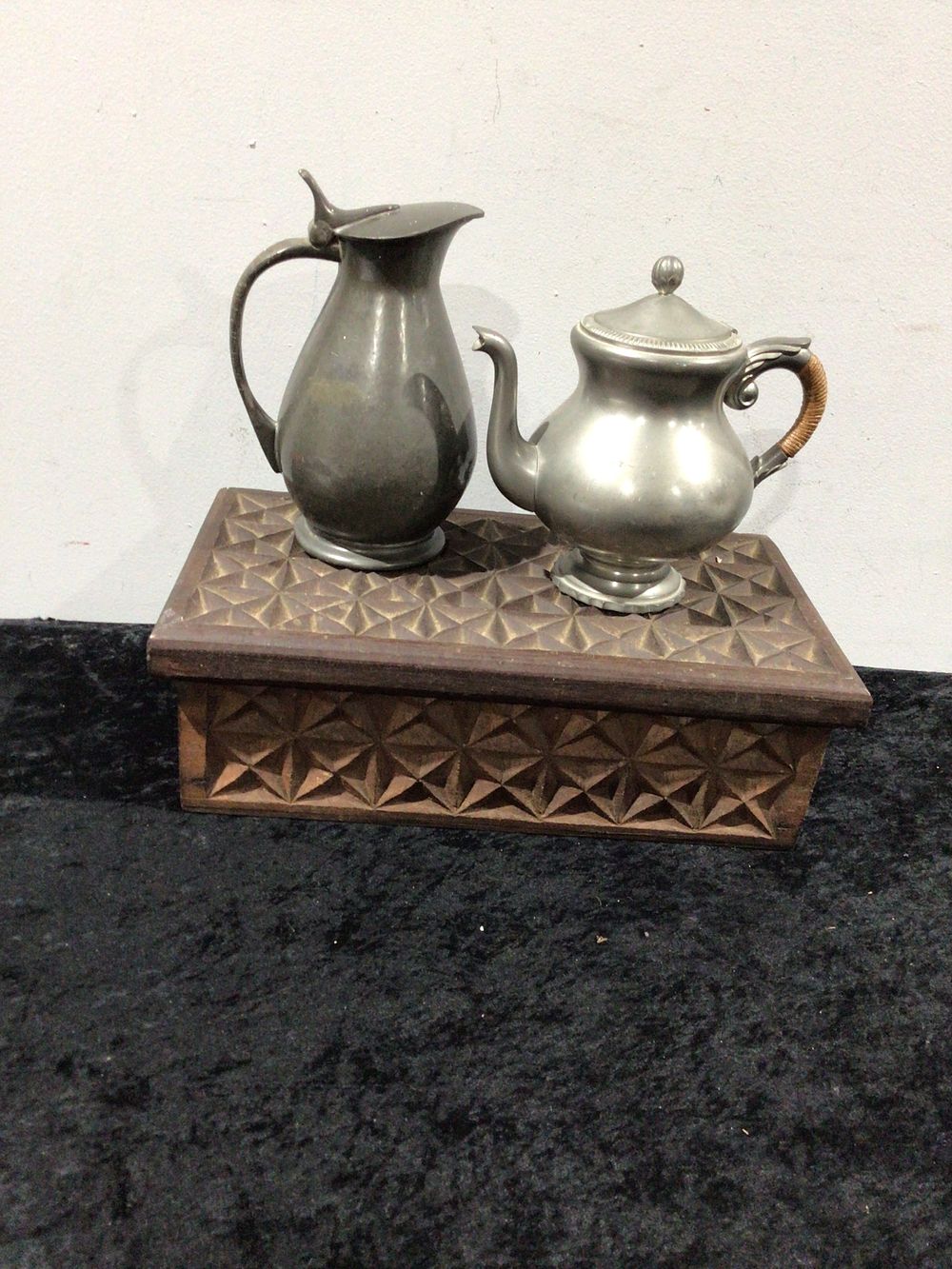 Lot 329: Three Pewter and Carved Wooden Decorative Items