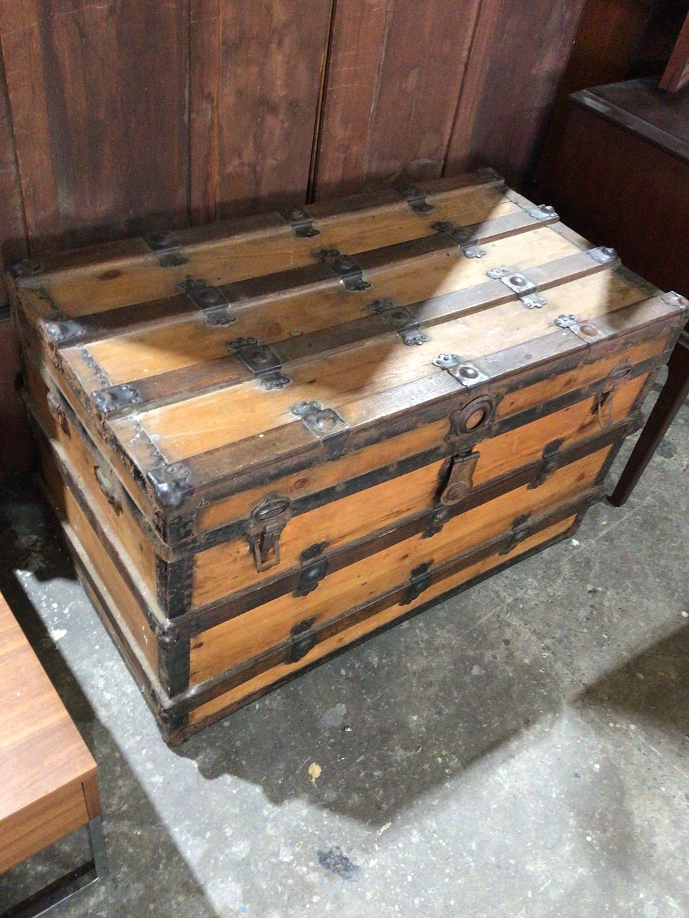Lot 348: Light Brown Wooden Steamer Trunk