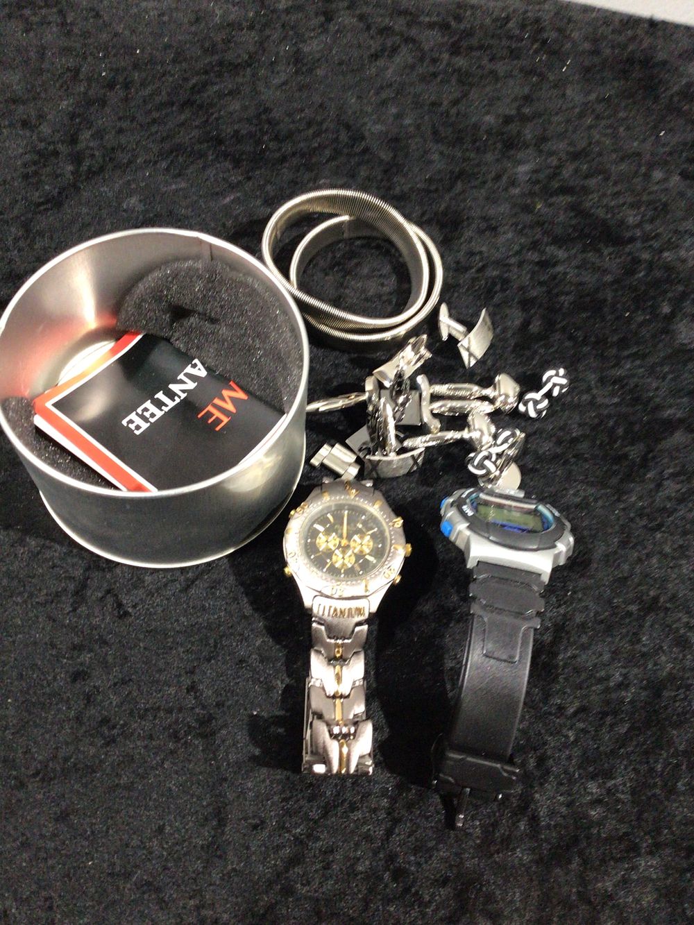 Lot 477: A Collection of Men's Accessories, including a Philip Perseo Quartz Titanium Chronograph Watch
