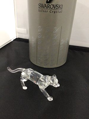 Swarovski Silver Crystal 'Leopard' Figure, Model 217093. A Swarovski Silver Crystal 'Leopard' 