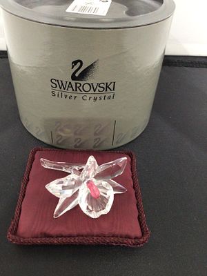Swarovski Silver Crystal Orchid Figurine with Original Box. A Swarovski Silver Crystal orchid 