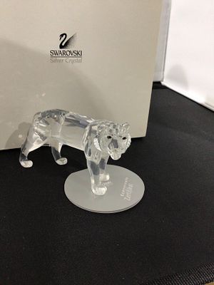 Swarovski Silver Crystal Tiger Figurine, Model 220470. A Swarovski Silver Crystal Tiger Figurine 