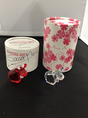 A Pair of Swarovski Lovelots 'Missy Mo Cow' and 'Soccer Mo' Crystal Figurines. A pair of 