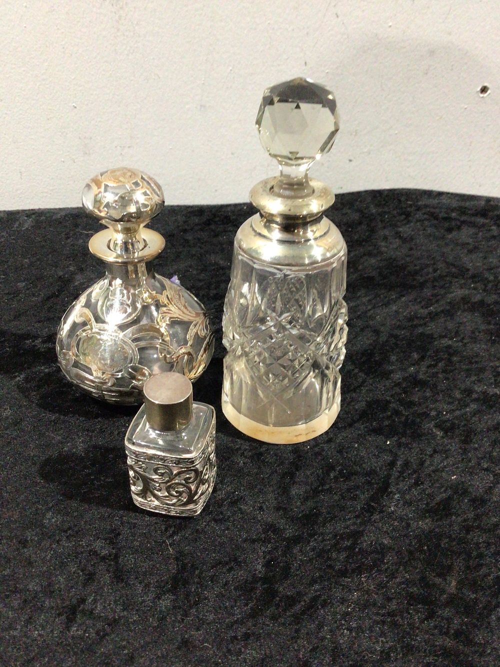 Lot 230: Three Antique English Sterling Silver and Cut Crystal Perfume Bottles