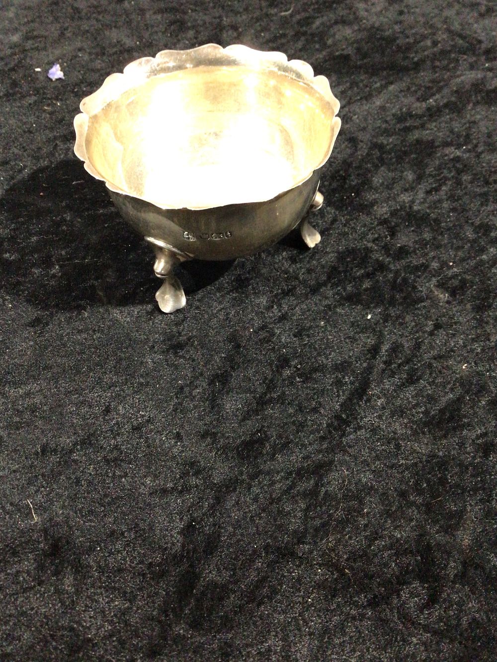 Lot 234: A Sterling Silver Footed Open Salt Cellar with Scalloped Rim