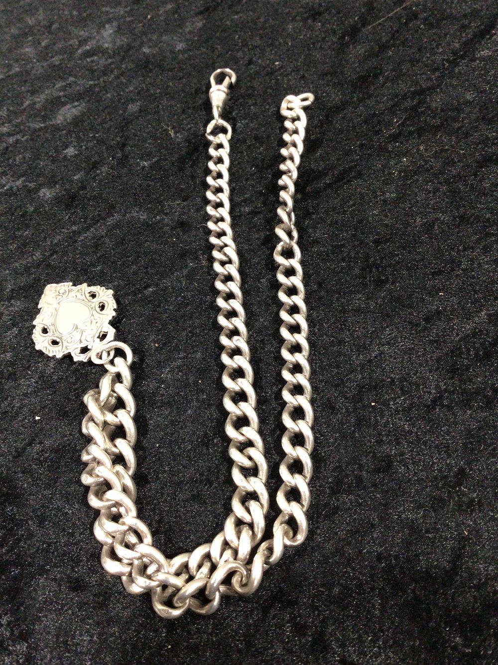 Lot 238: An Antique Victorian Silver Metal Pocket Watch Chain and Fob