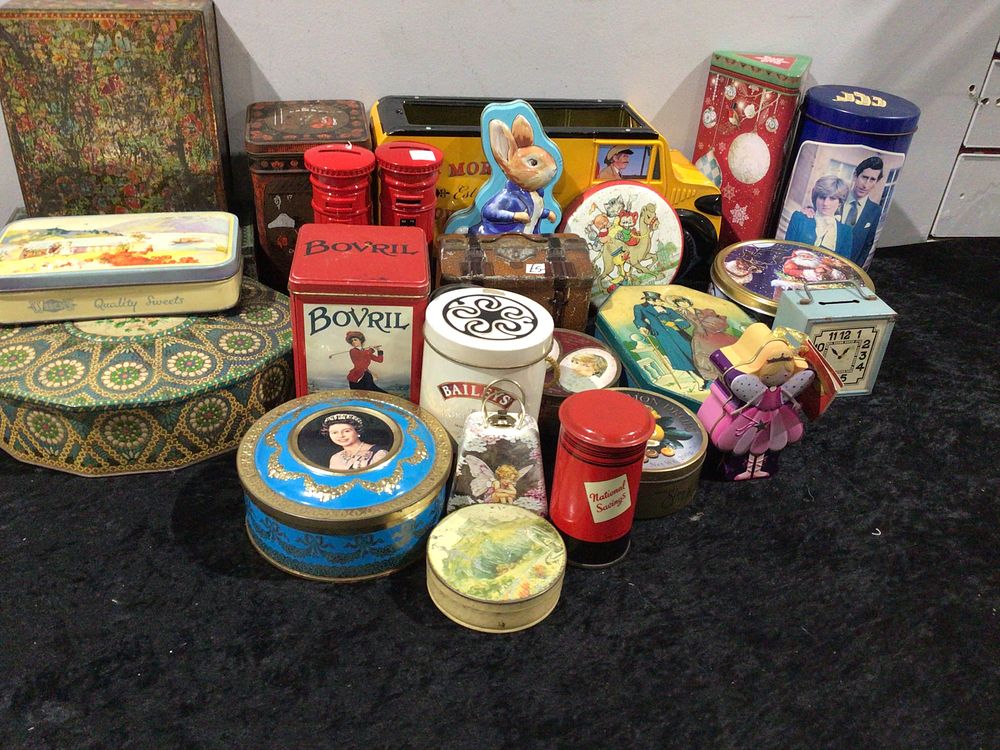Lot 245: A Meltis Queen Elizabeth II Coronation Tin and A Collection of Approximately Twenty Decorative Metal Tins