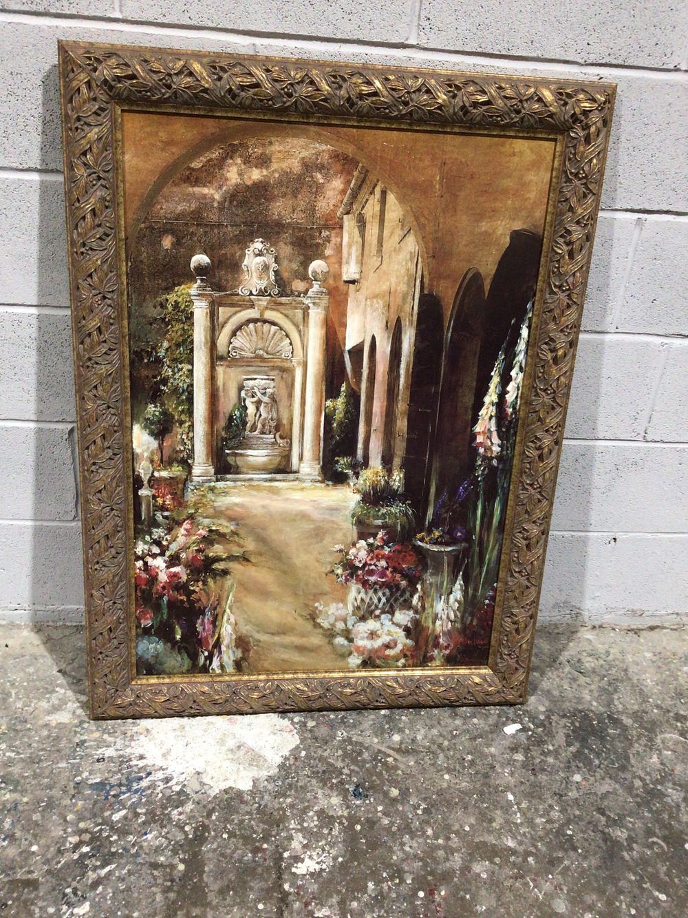 Lot 258: A Framed European School Oil on Canvas, Courtyard Fountain Scene