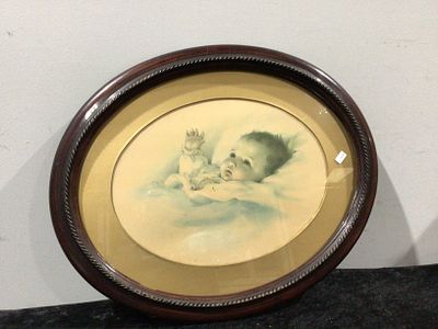 Bessie Pease Gutmann, 'Awakening', Framed Print. An oval-framed print by Bessie Pease Gutmann 