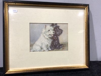 A Lucy Dawson Print of Two Terriers. A print by Lucy Dawson depicting two terriers. The artwork 