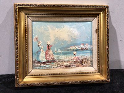 Marie Charlot Beach Scene Acrylic on Canvas Painting, Framed. A painting by Marie Charlot 