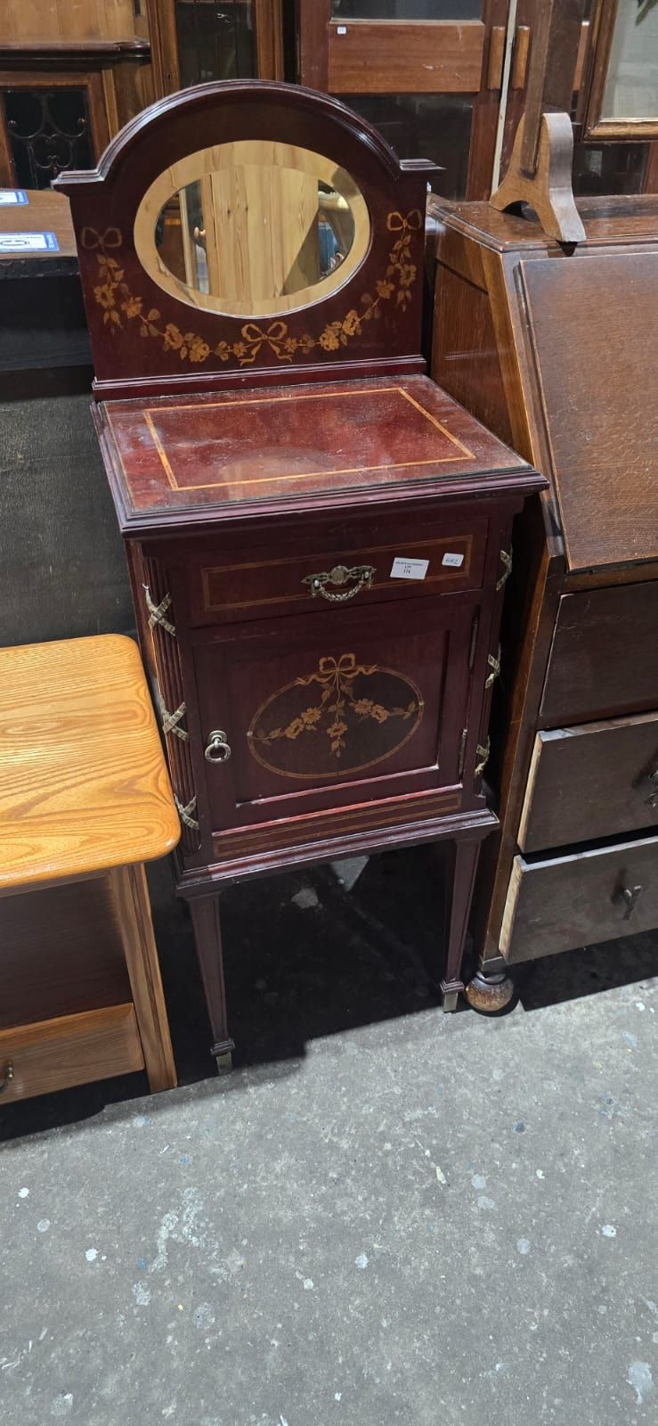 Lot 171: A Louis XVI Style Marquetry Mahogany Dressing Cabinet with Mirror, 19th/Early 20th Century