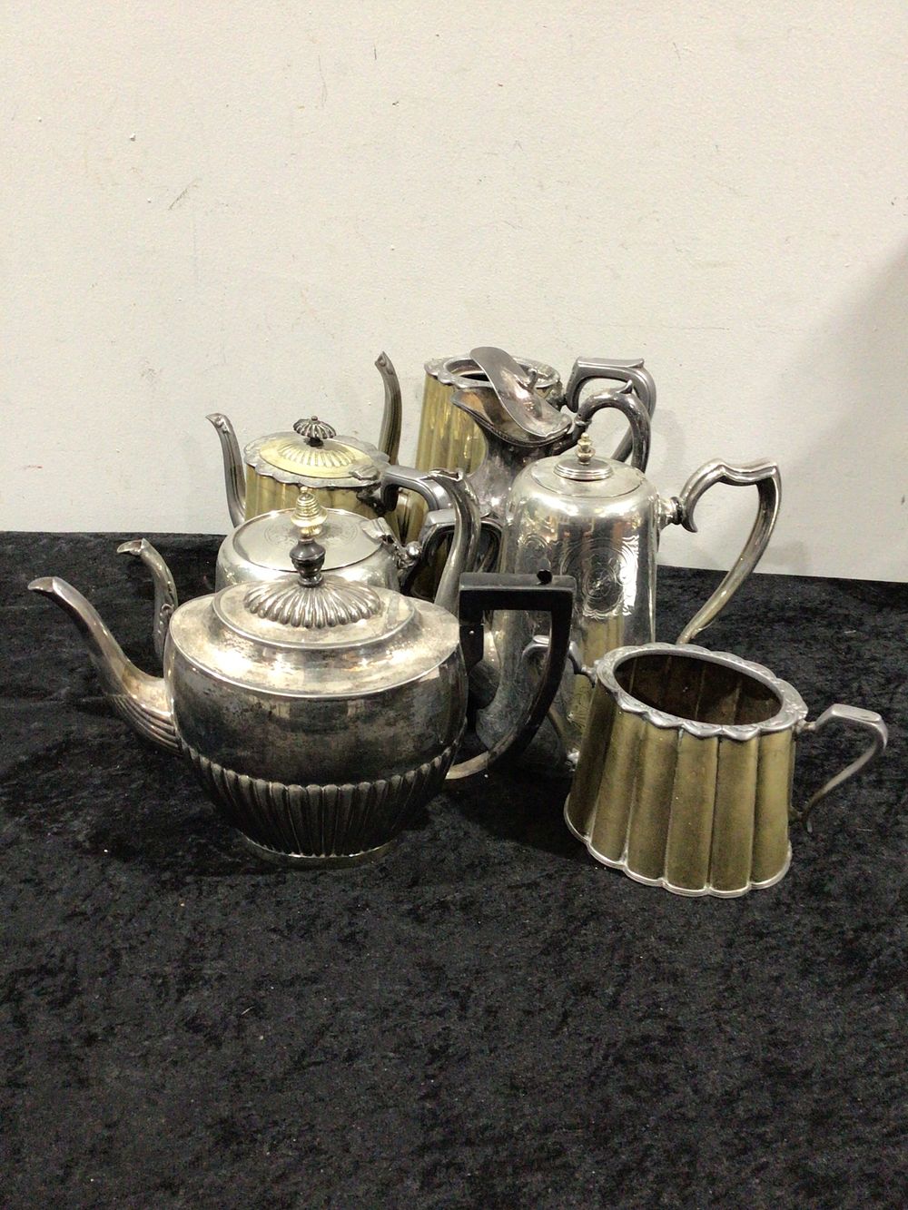 Lot 448: A Set of Six Sheffield Silver Plate Coffee and Tea Service Items