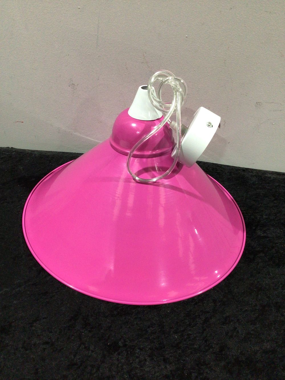 Lot 105: A Barn Light Electric 'Aero' Fuchsia Pink Enamel Pendant Lights