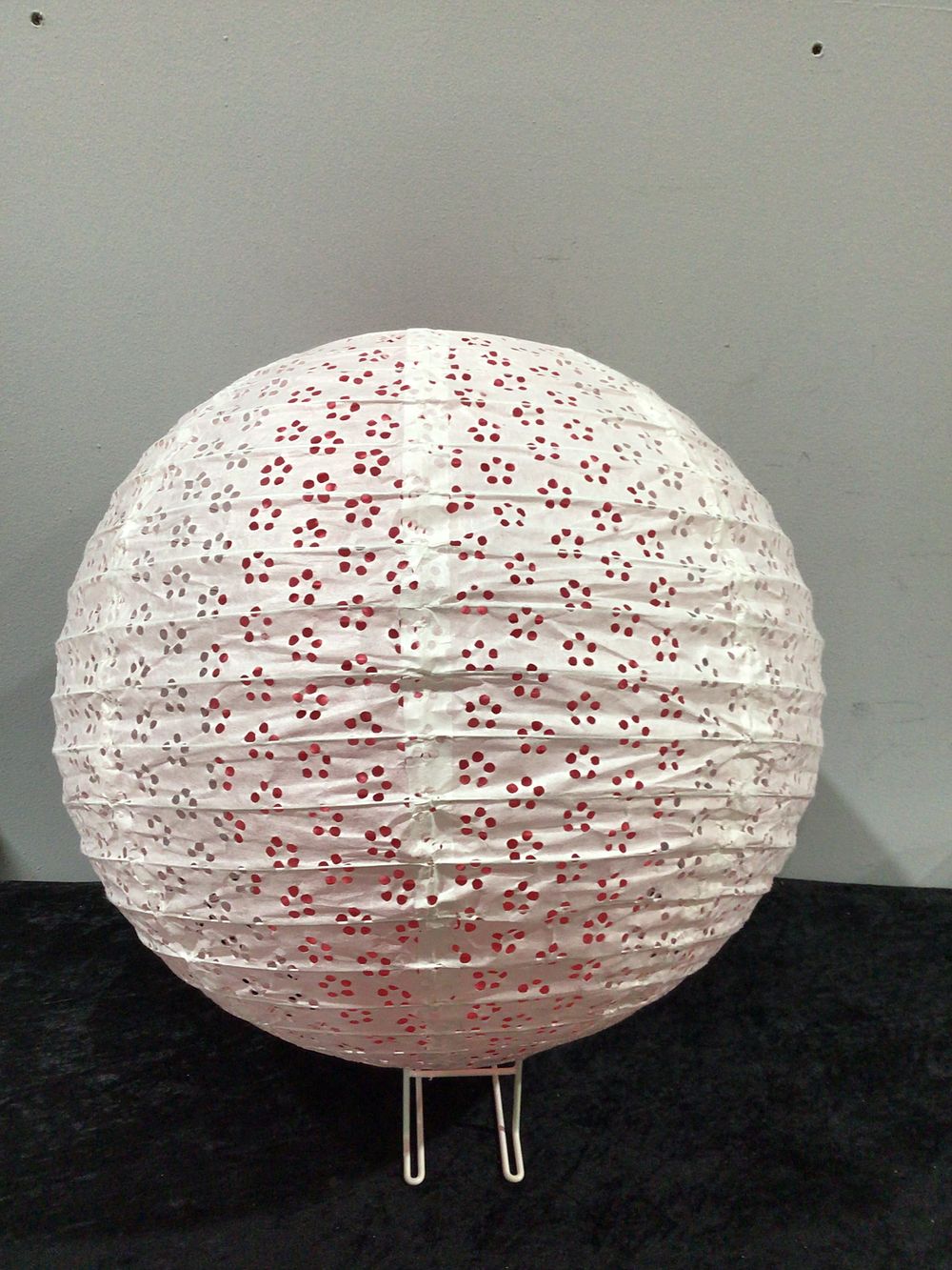 Lot 151: 60 White 12-Inch Paper Lanterns with Red Dotted Floral Pattern