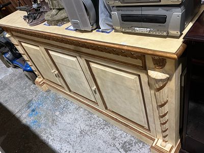 Neoclassical Style Painted and Faux-Gilt Console Cabinet or Credenza. A large console cabinet or 