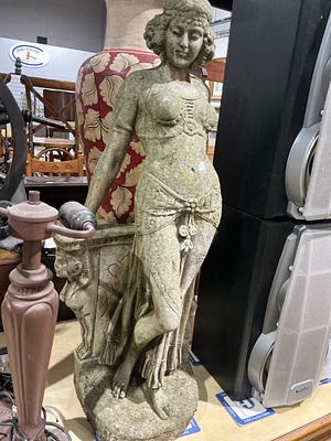 Early 20th Century French Style Cast Stone Garden Statue of a Classical Female Figure. A large 