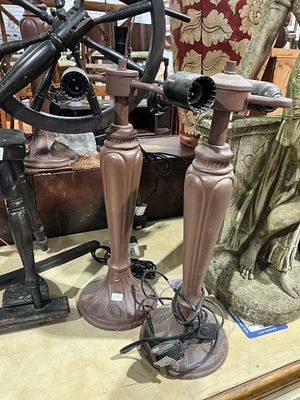 A Pair of Meyda Tiffany Style Two-Light Table Lamp Bases. A pair of identical table lamp bases 