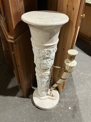 An Italian Neoclassical Revival Alabaster-Style Pedestal Stand. A single decorative pedestal 