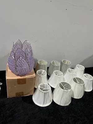 A Collection of 12 Lighting Components Including a Beaded Flower Element and Chandelier Shades. T 