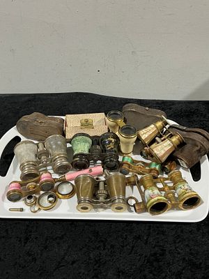 A Collection of 23 Antique and Vintage Opera Glasses, Cases, and Components Spares or repairs . A 