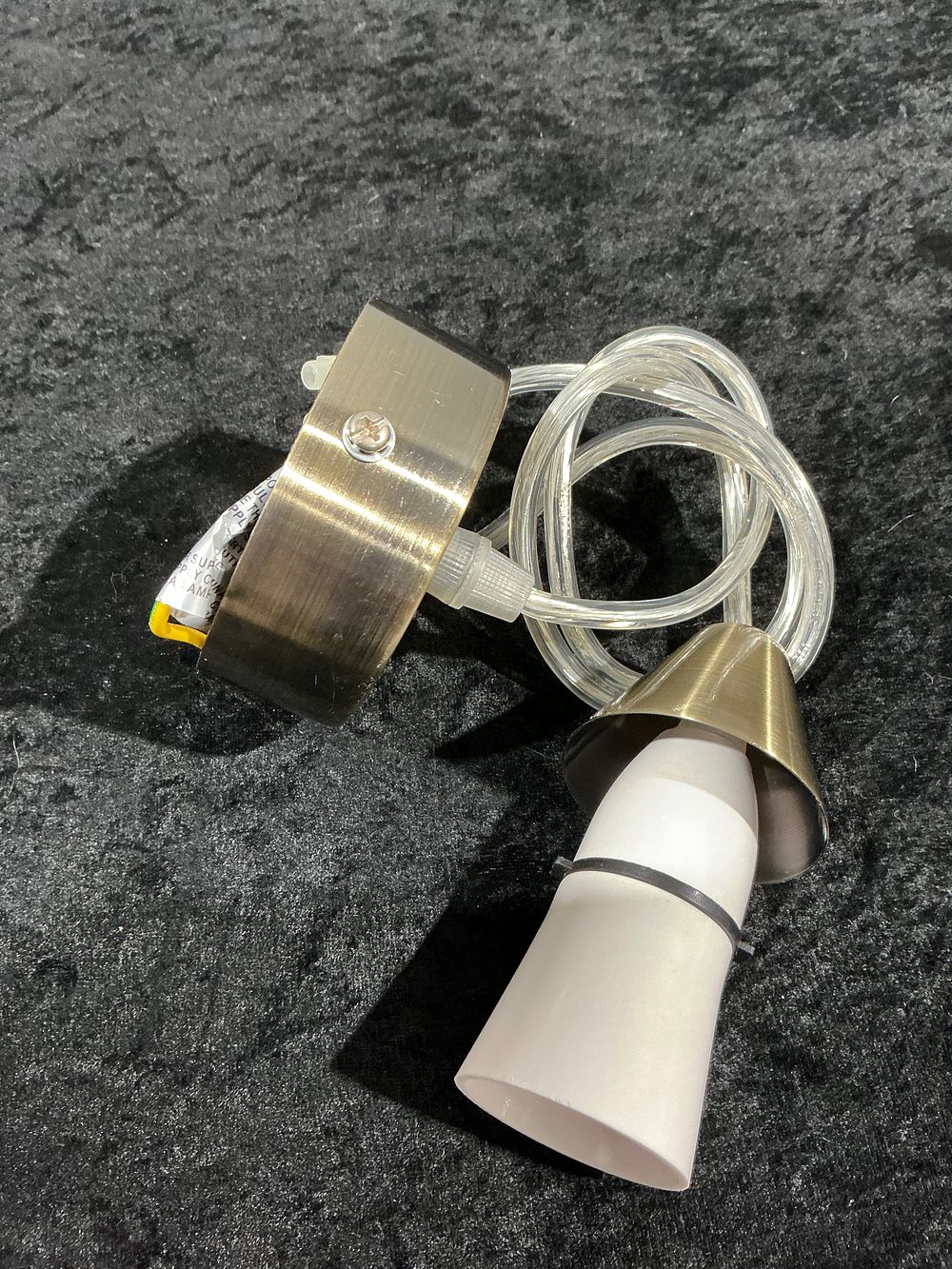 Lot 173: Contemporary Style Brushed Brass and Plastic Pendant Light Fixture Component