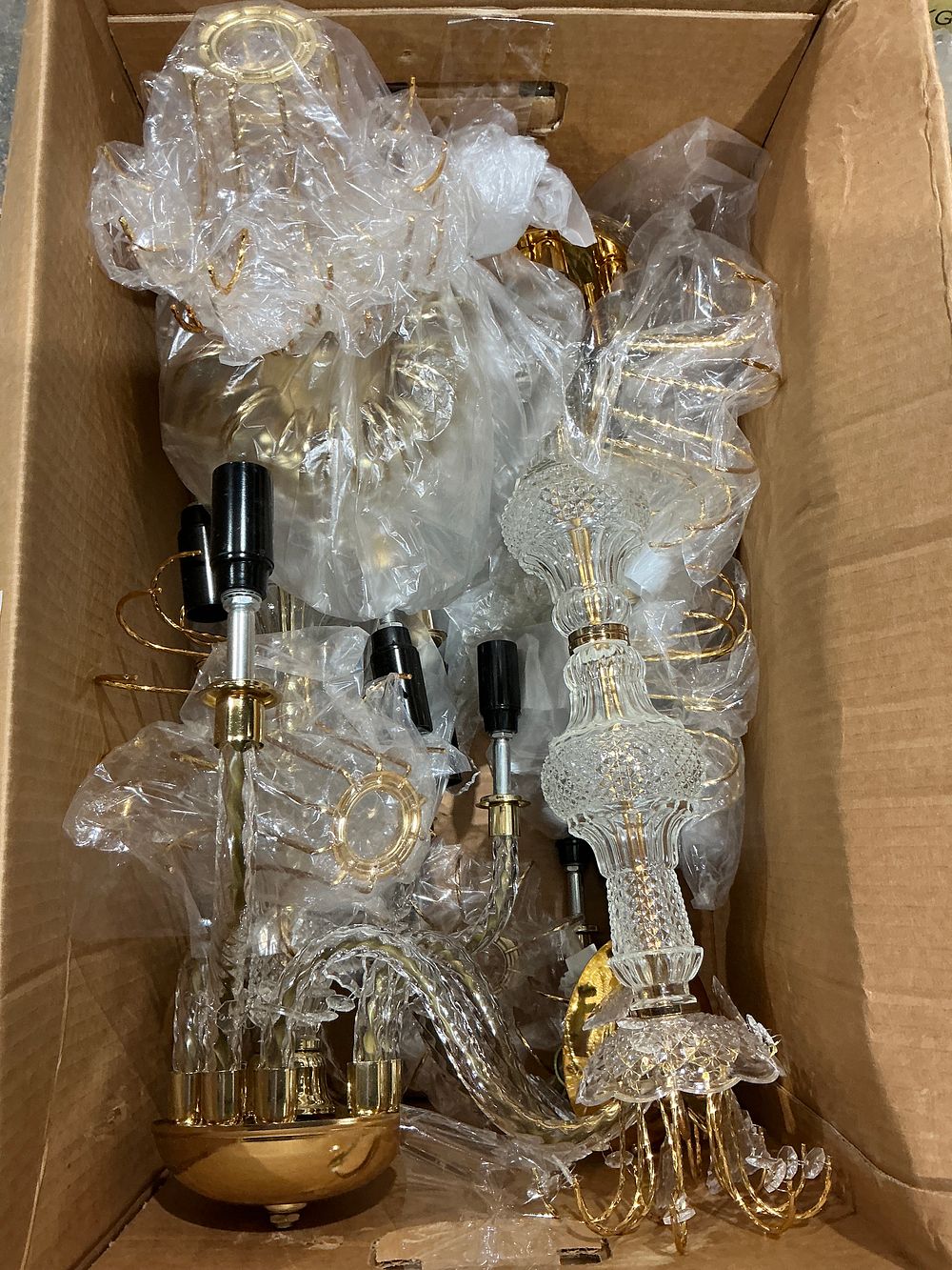 Lot 182: A Pair of Murano Style Ca' Rezzonico Brass and Glass Arm Chandeliers