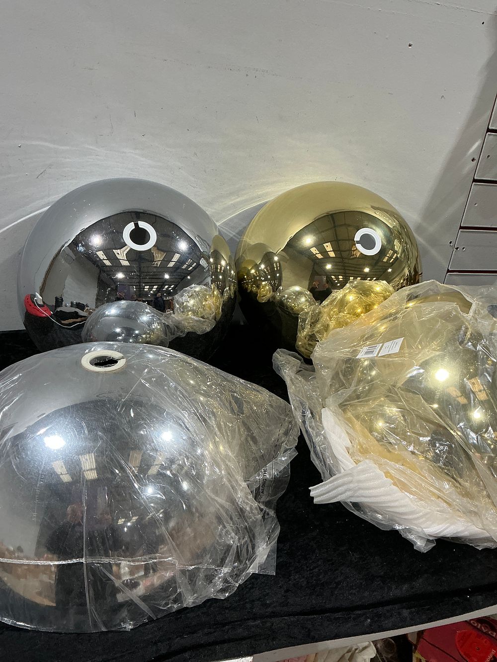 Lot 185: A Collection of Eight chrome style industrial light fittings