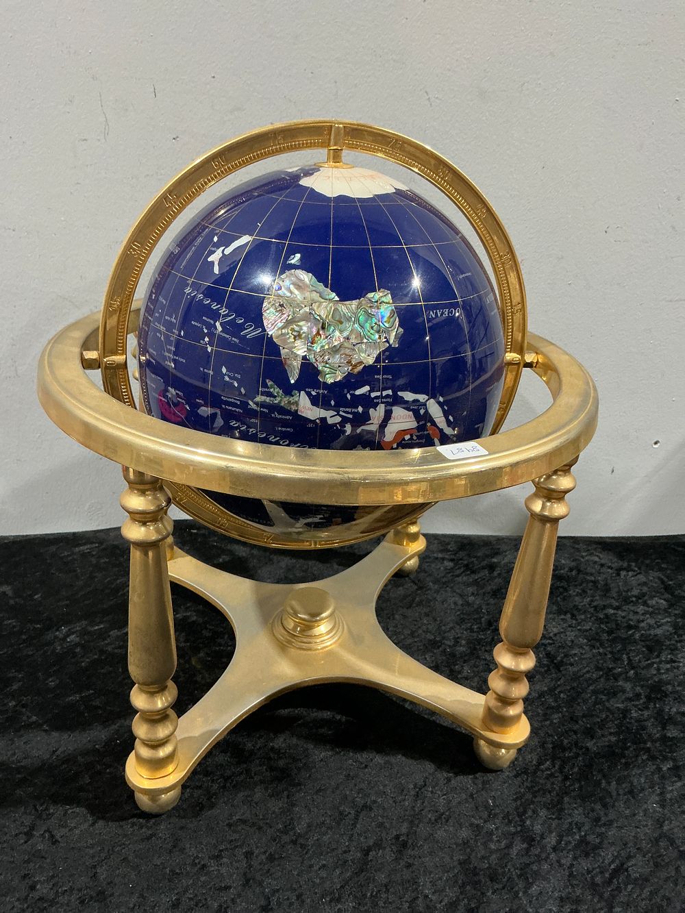 Lot 188: Unique Art Lapis Lazuli Gemstone Terrestrial World Globe on Brass Stand