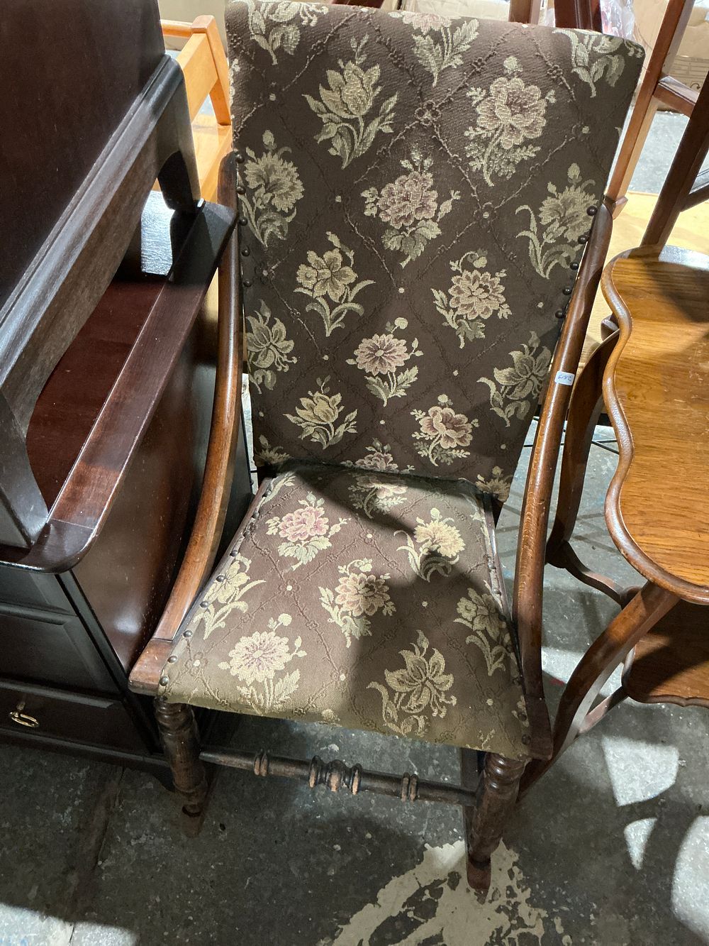 Lot 237: Victorian Style Upholstered Side Chair with Floral Tapestry