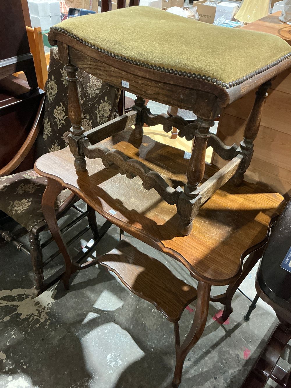 Lot 238: A Two-Piece Lot of Furniture, Including a Baroque Style Stool and a Two-Tiered Occasional Table