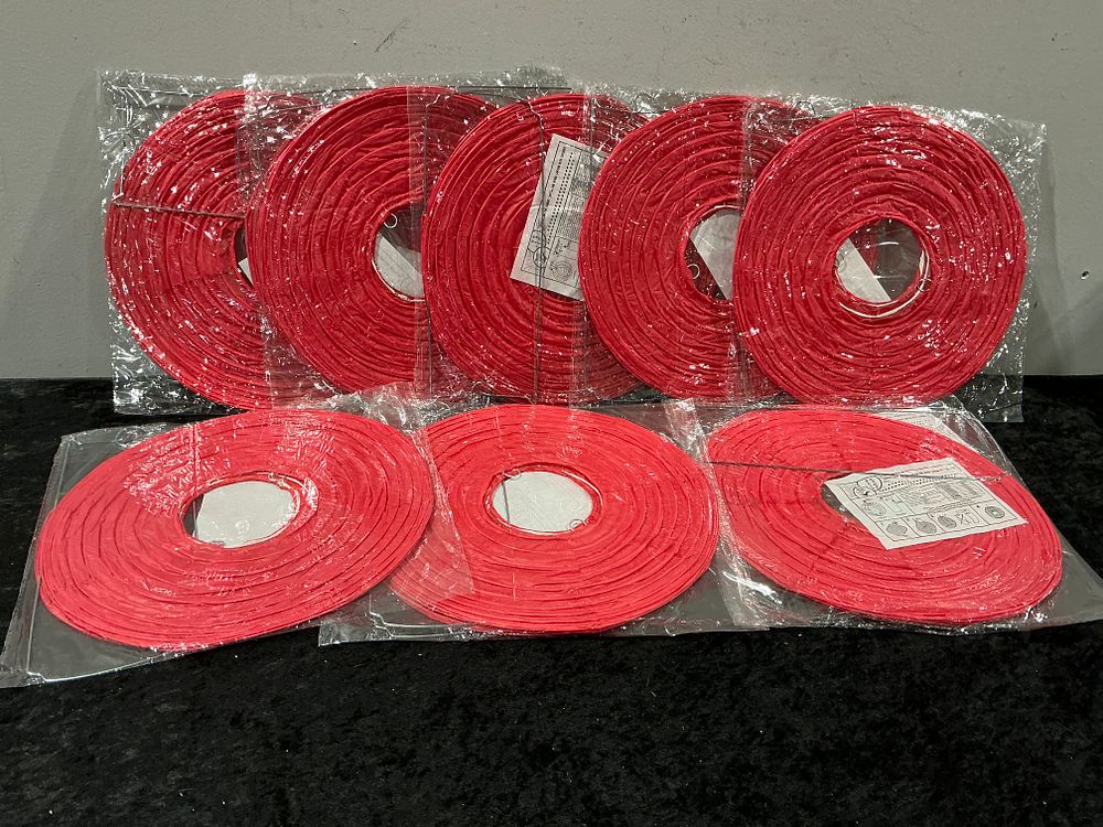 Lot 305: A Collection of 100 Red Round Folding Paper Lantern Light Shades