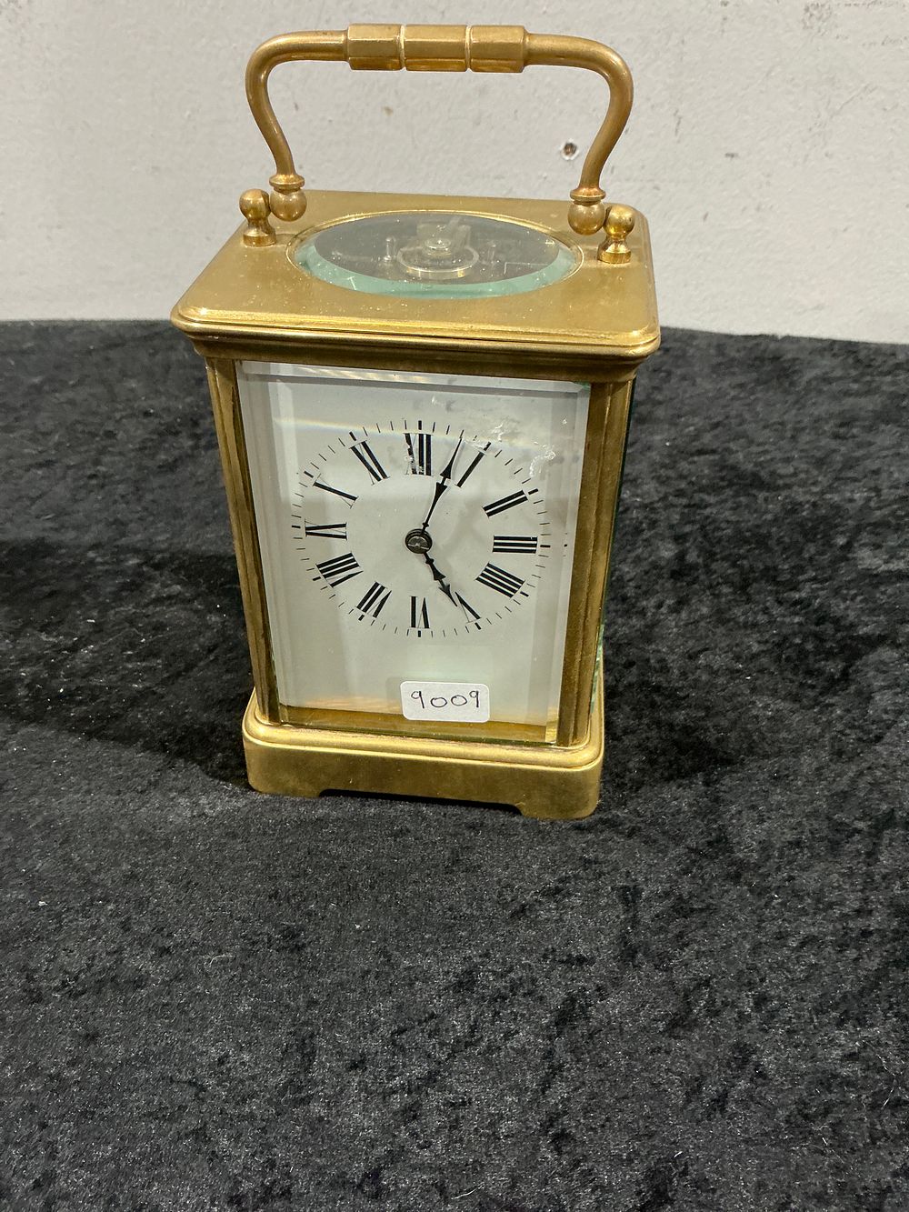 Lot 331: French Brass and Beveled Glass Carriage Clock