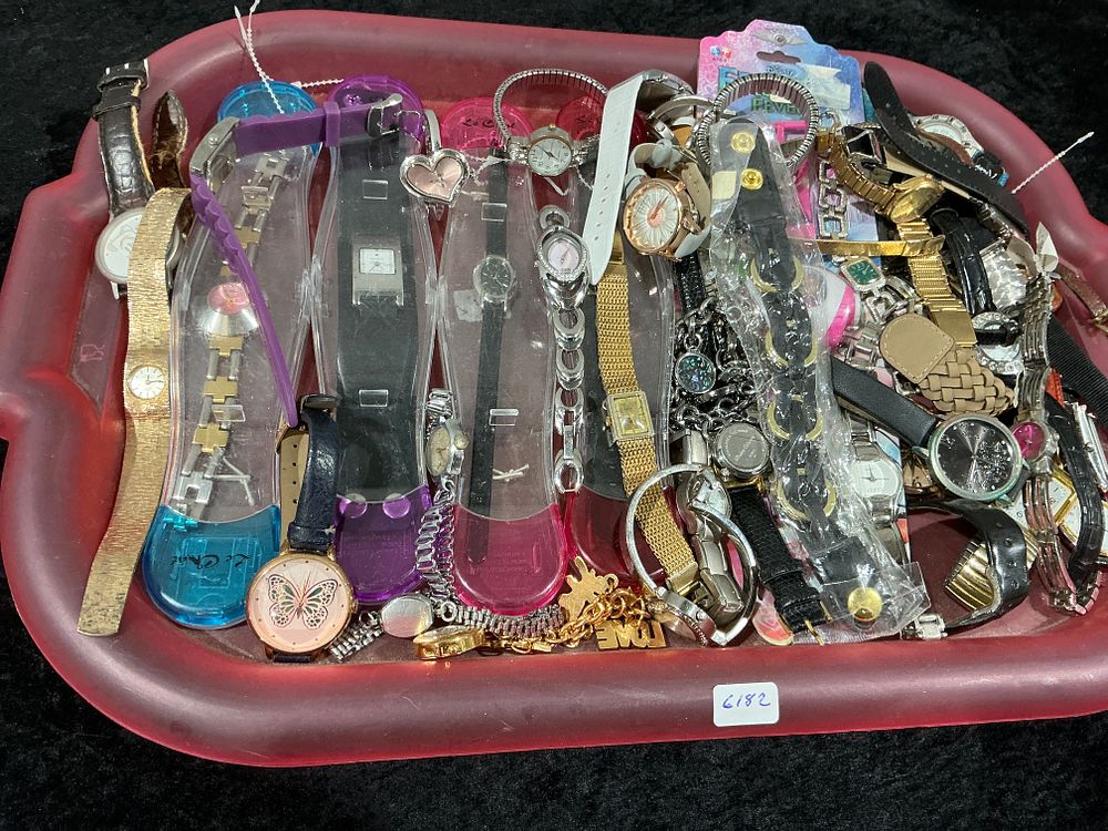 Lot 334: A Collection of 40 Assorted Contemporary and Vintage Wristwatches and Costume Jewelry Components