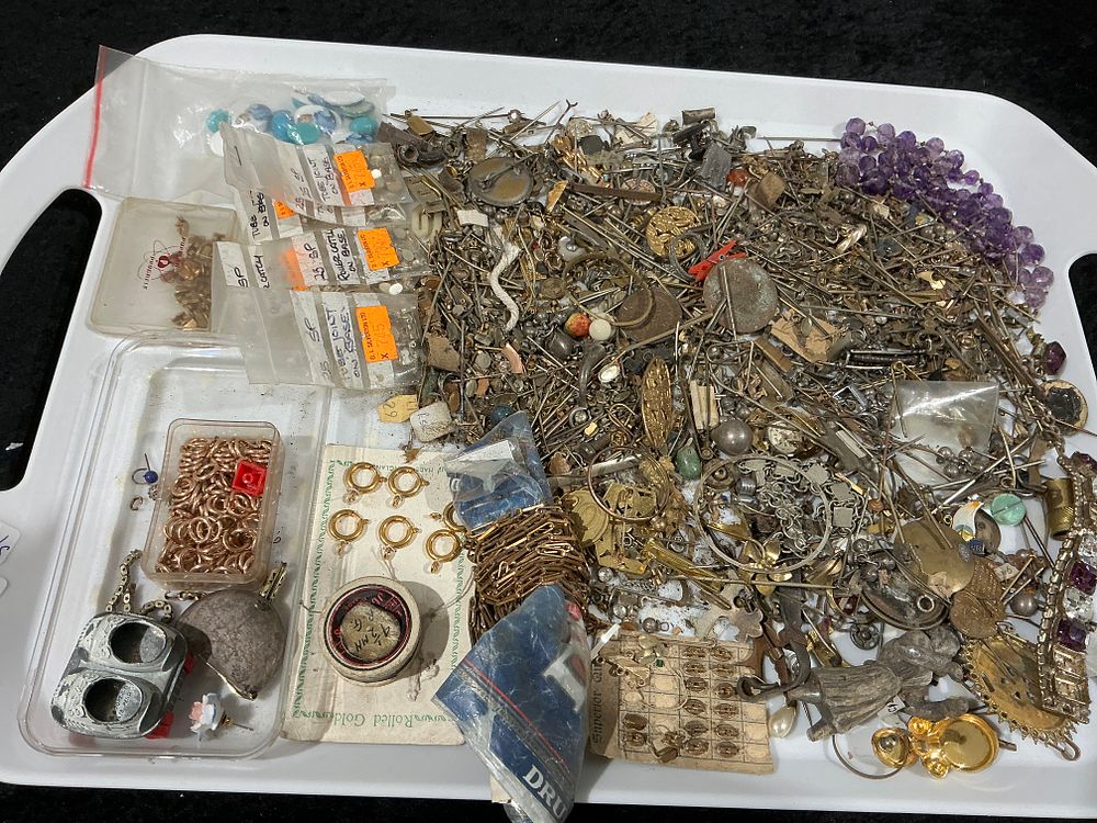 Lot 341: A Collection of Mixed Metal Costume Jewelry Components and Findings for Spares and Repair