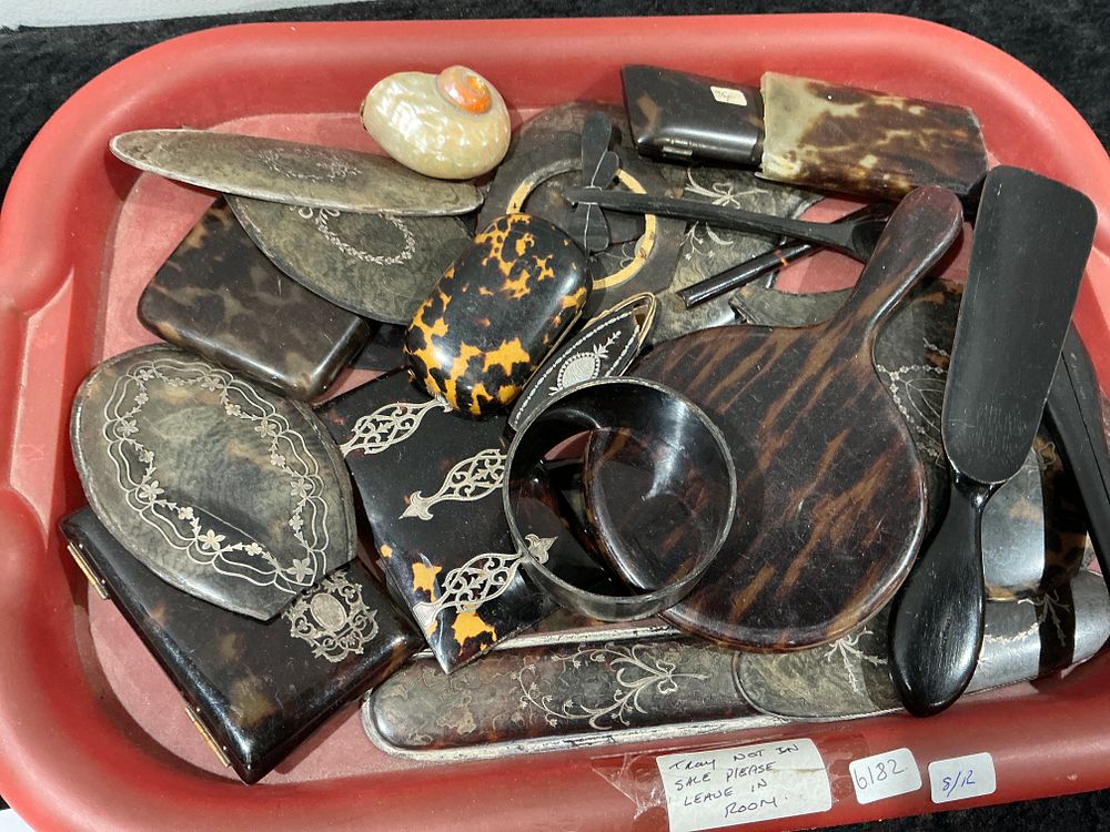 Lot 352: A Collection of 18 Victorian and French Tortoiseshell and Piqué Accessories, Etuis, and Aide d'Memoires, for Spares and Repairs