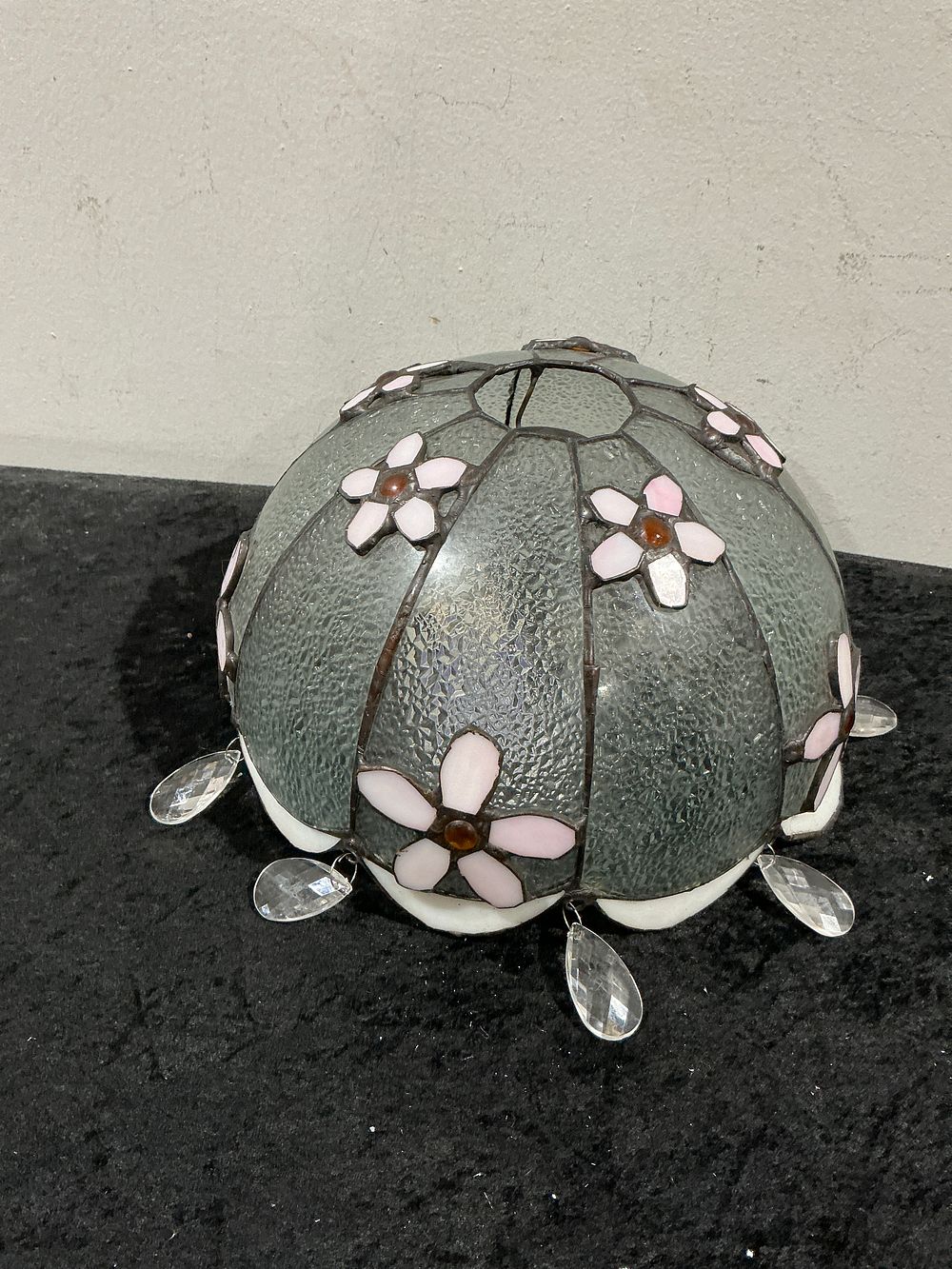 Lot 371: Five Tiffany Style Stained Glass Dome Pendant Lamp Shade with Floral Motif