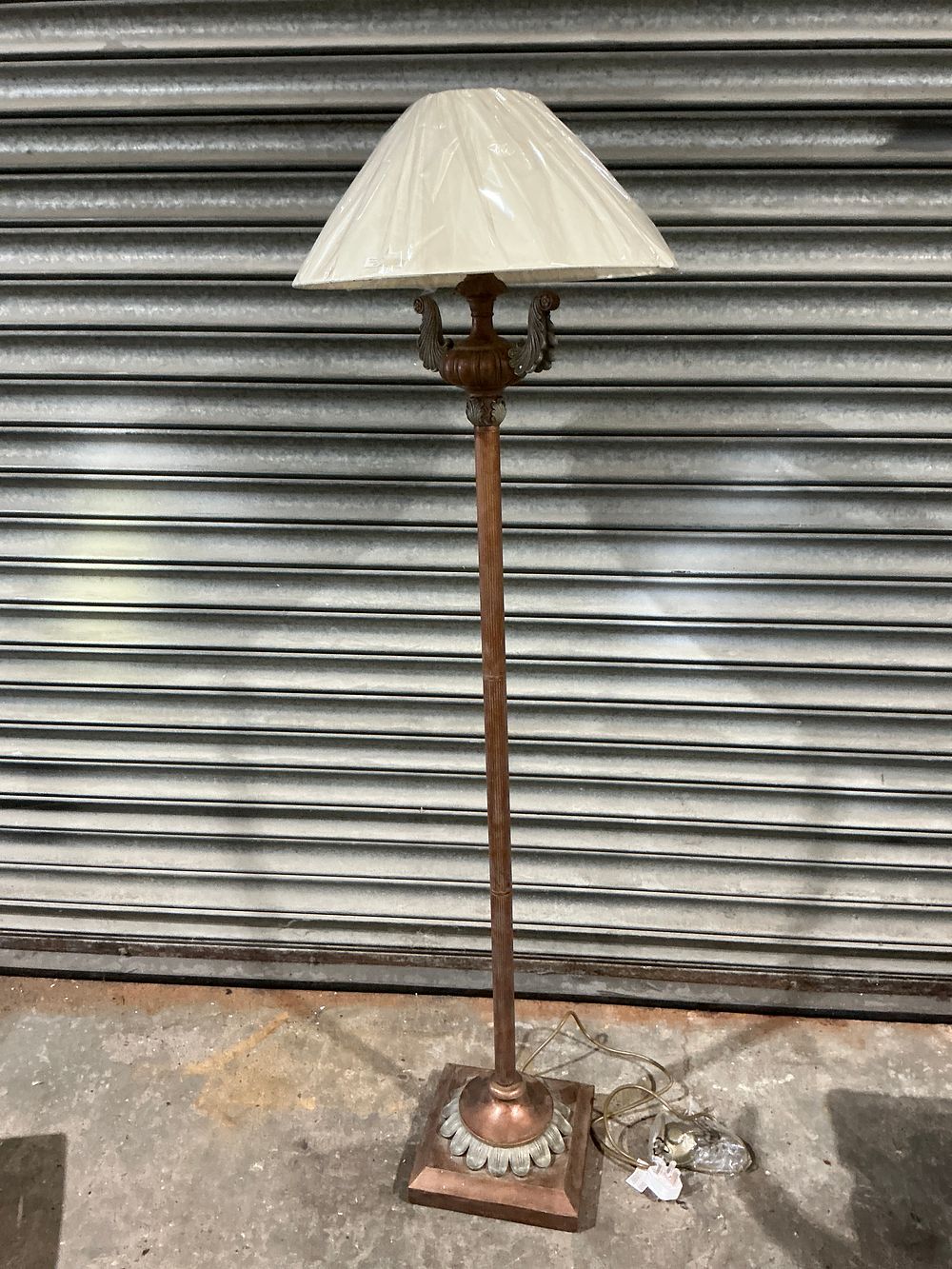 Lot 374: Ornate Revival Style Metal Floor Lamp with Fluted Standard