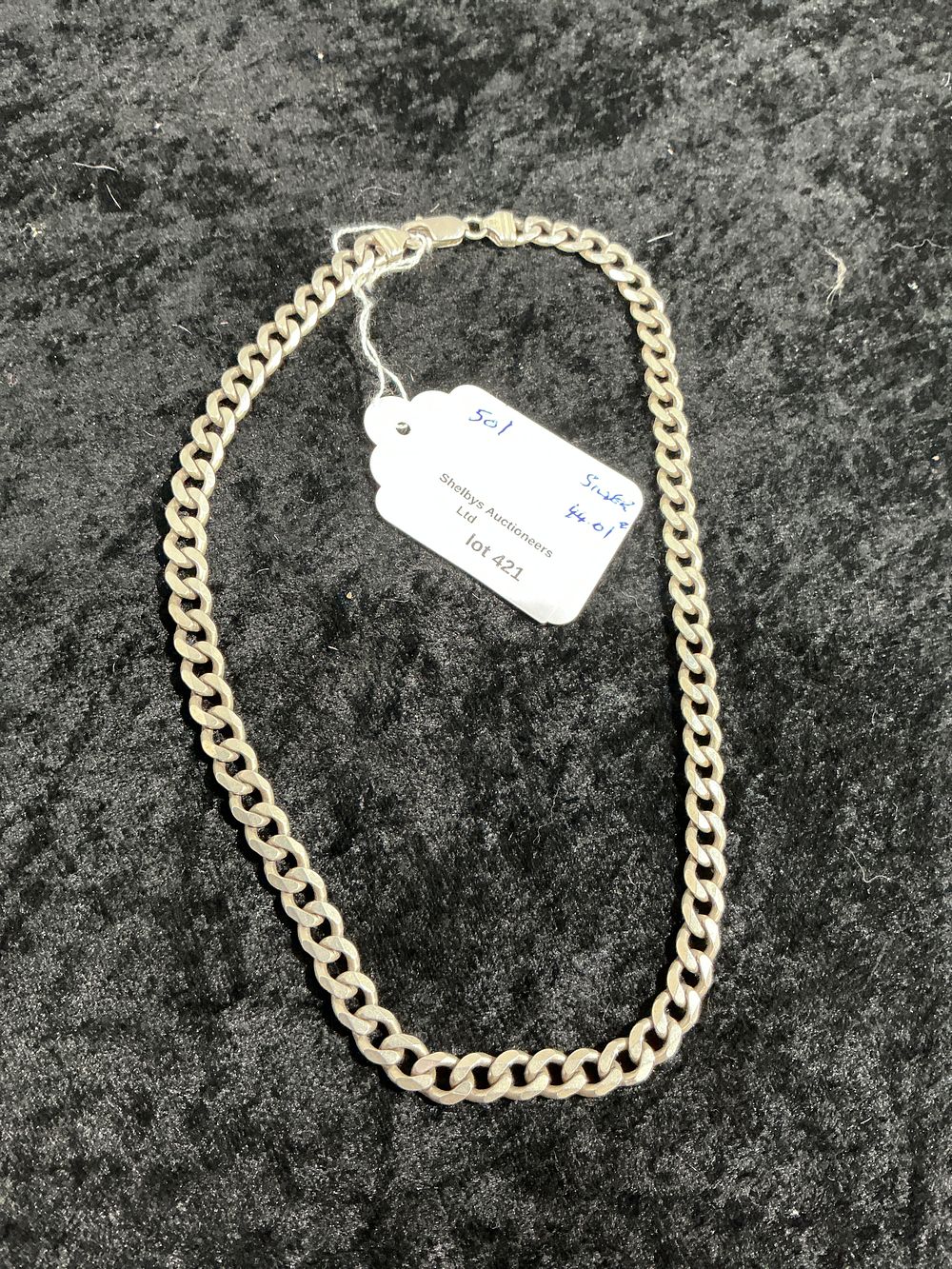 Lot 421: Silverb Curb Link Chain Necklace, 44.01 Grams