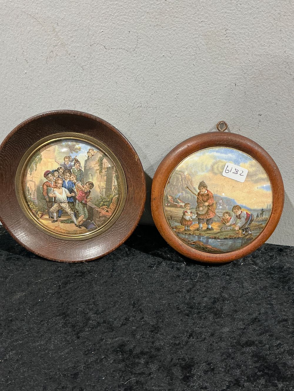 Lot 454: A Pair of Framed Circular Plaques with Genre Scenes