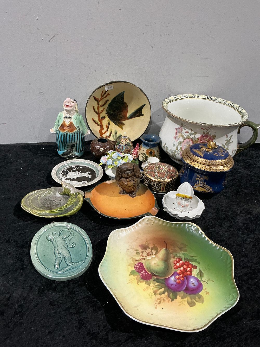 Lot 477: A Collection of 16 Decorative Ceramic and Porcelain Objects, Including Lefton Heritage Hand Painted Fruit Dish