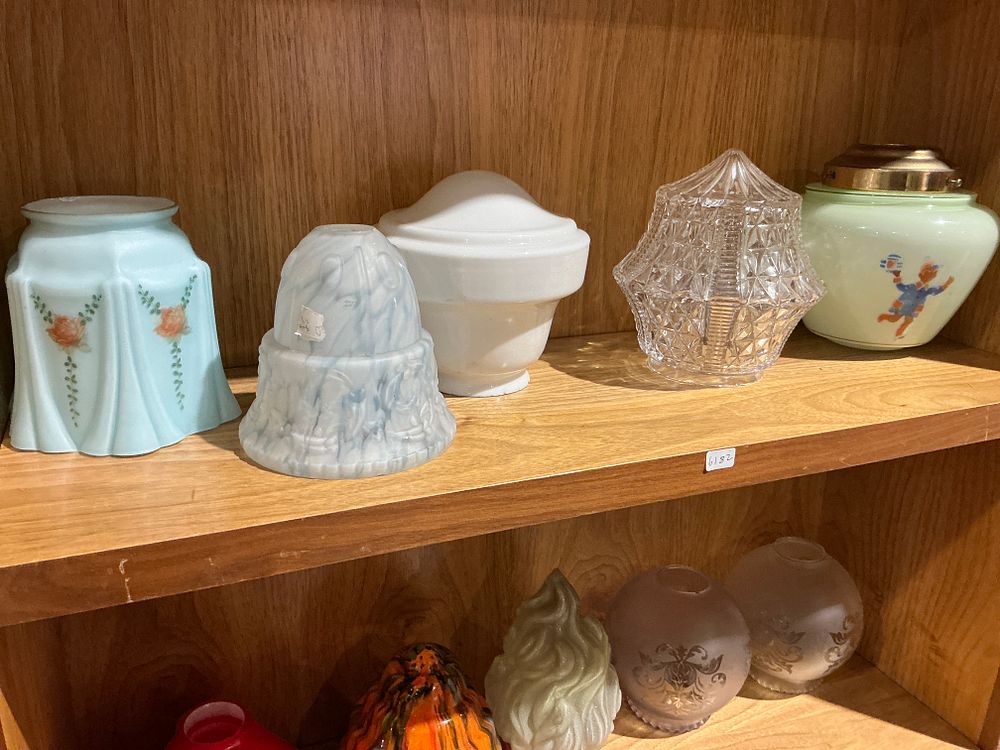 Lot 151: An Assortment of Art Deco and Vintage Glass Lamp Shades and Globes