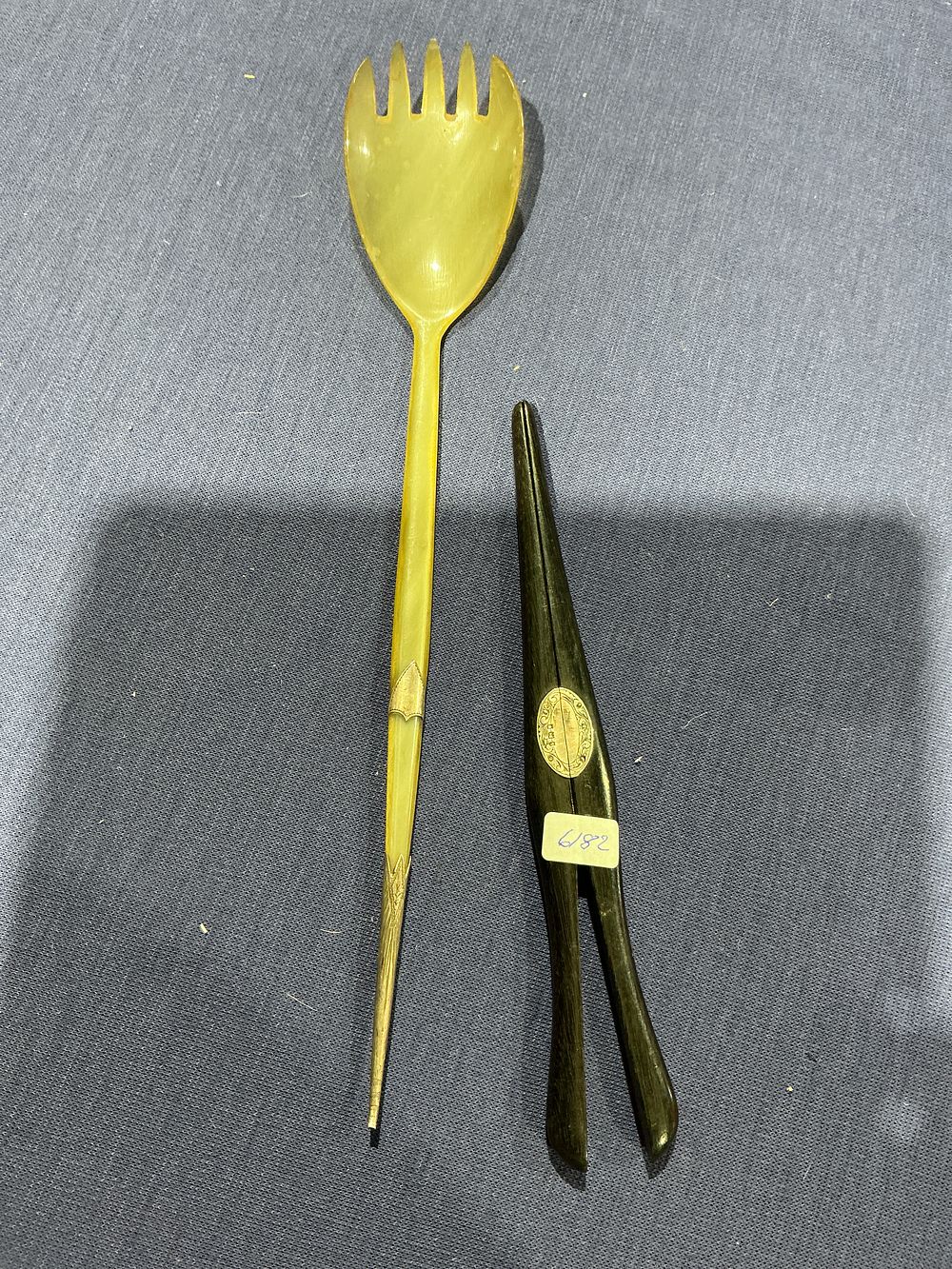 Lot 172: Two Items Comprising Silver Inlaid Glove Stretchers and a Silver Overlay Spoon