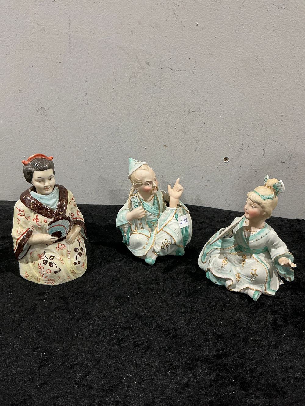Lot 186: Three German Bisque Porcelain Chinoiserie Figural Bells