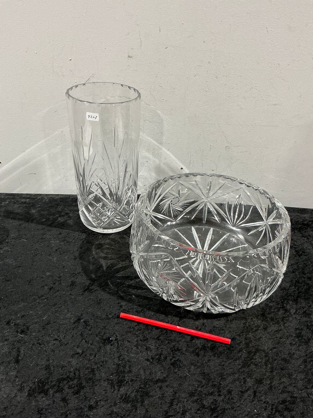 Lot 200: Two Pieces of Pinwheel Pattern 24 Percent Lead Crystal Including a Heavy Fruit Bowl and Vase