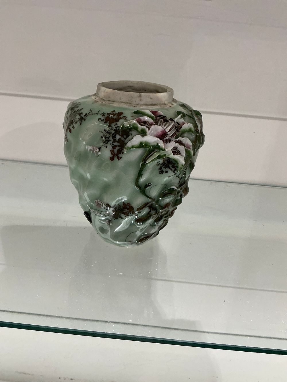 Lot 305: Antique Japanese Meiji Satsuma Celadon Ceramic Vase/lamp